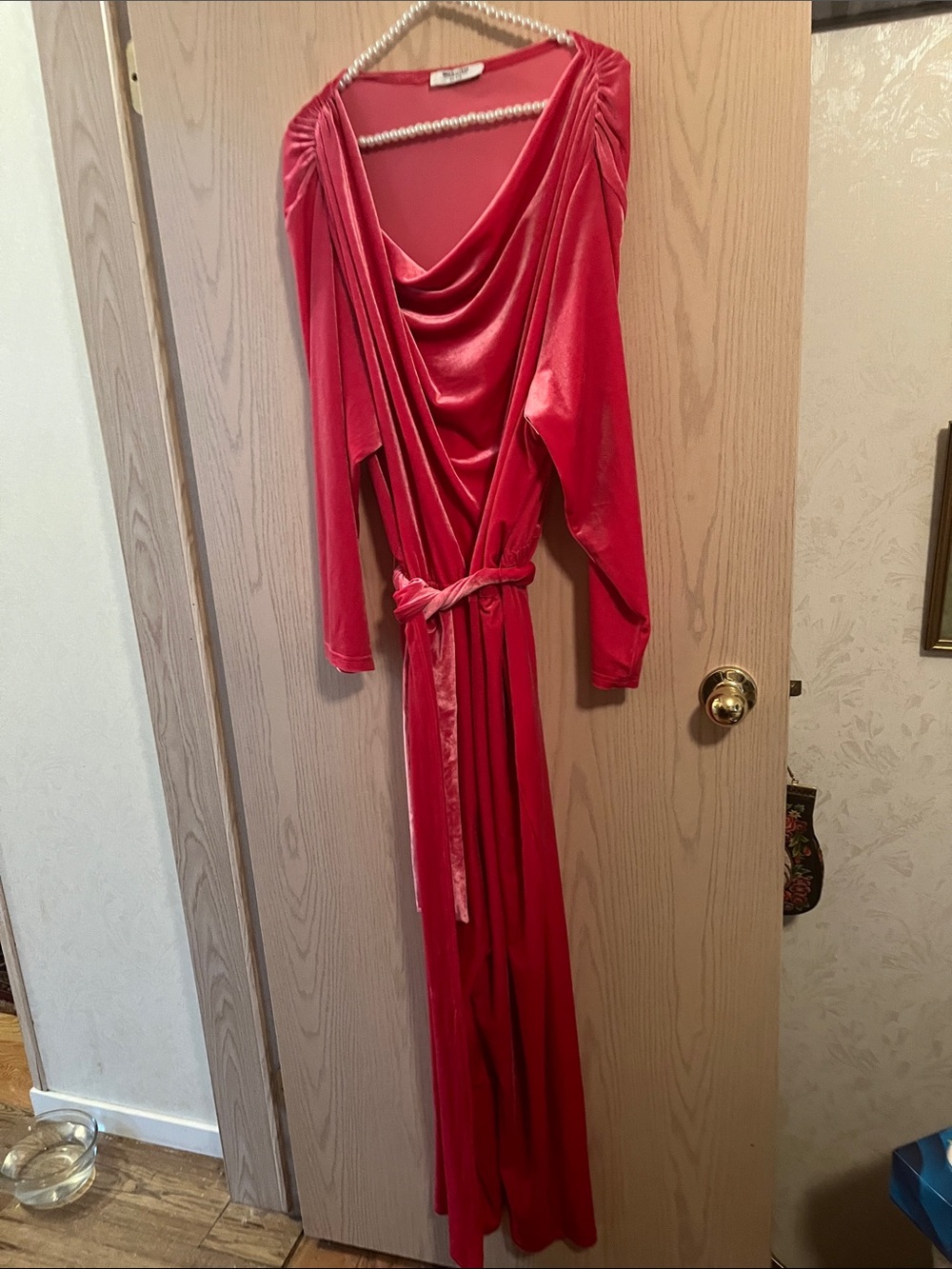 Smash + Tess Pink Velvet Jumpsuit with Drape Neck